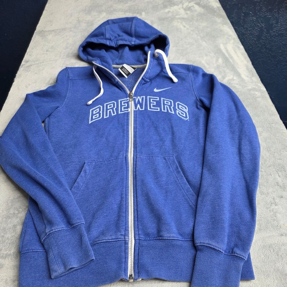Nike Women's Milwaukee Brewers Blue Zip Up Hoodie/Jacket-Sz Med